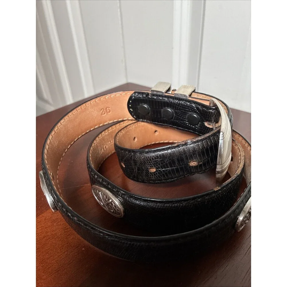 Fullerton Vintage Golf Concho Lizard Embossed Leather Belt Size 36 Black Western
